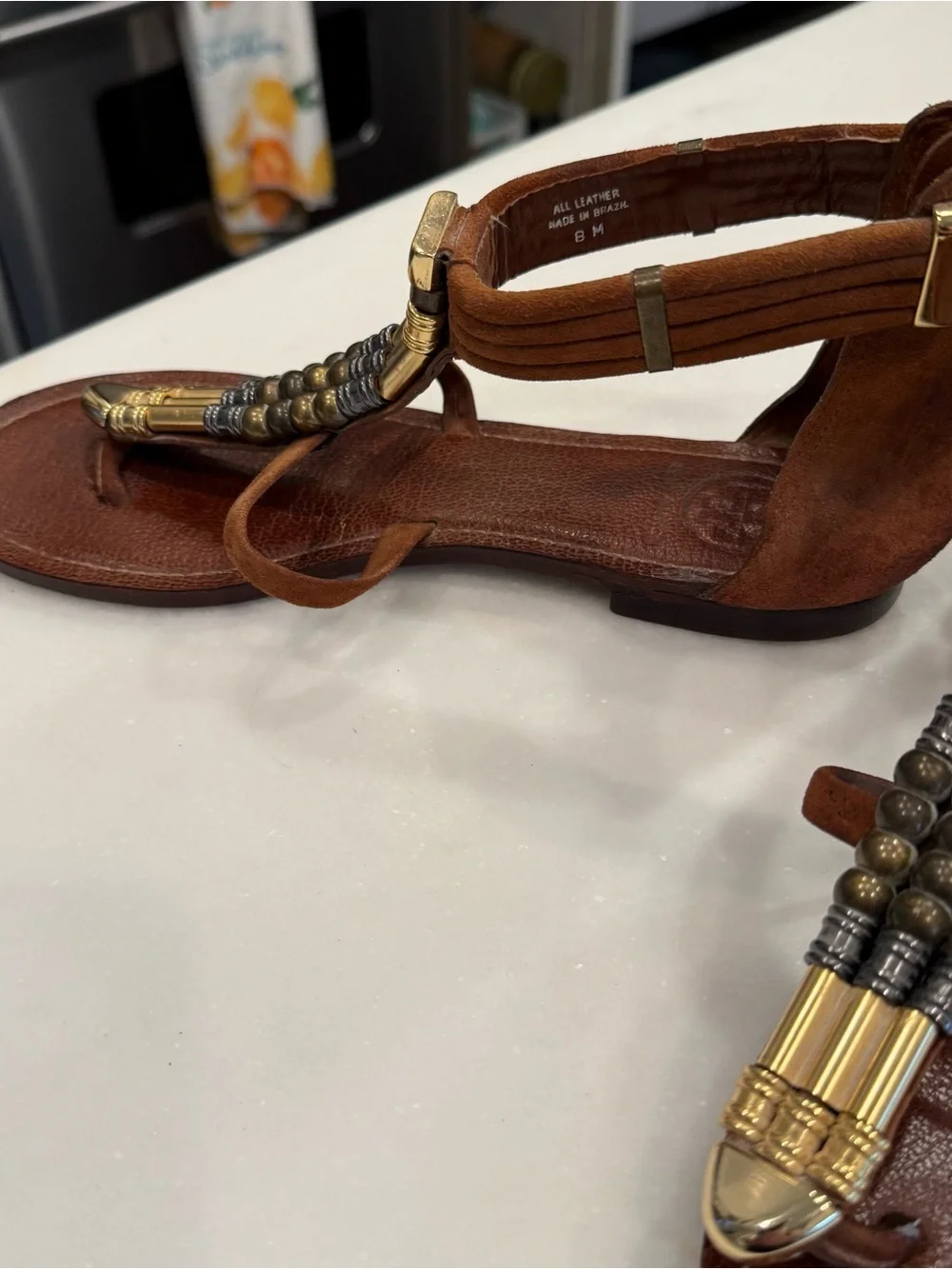 Tory Burch Carla Flats Beaded Leather Sandals Gladiator Style size 8 RARE